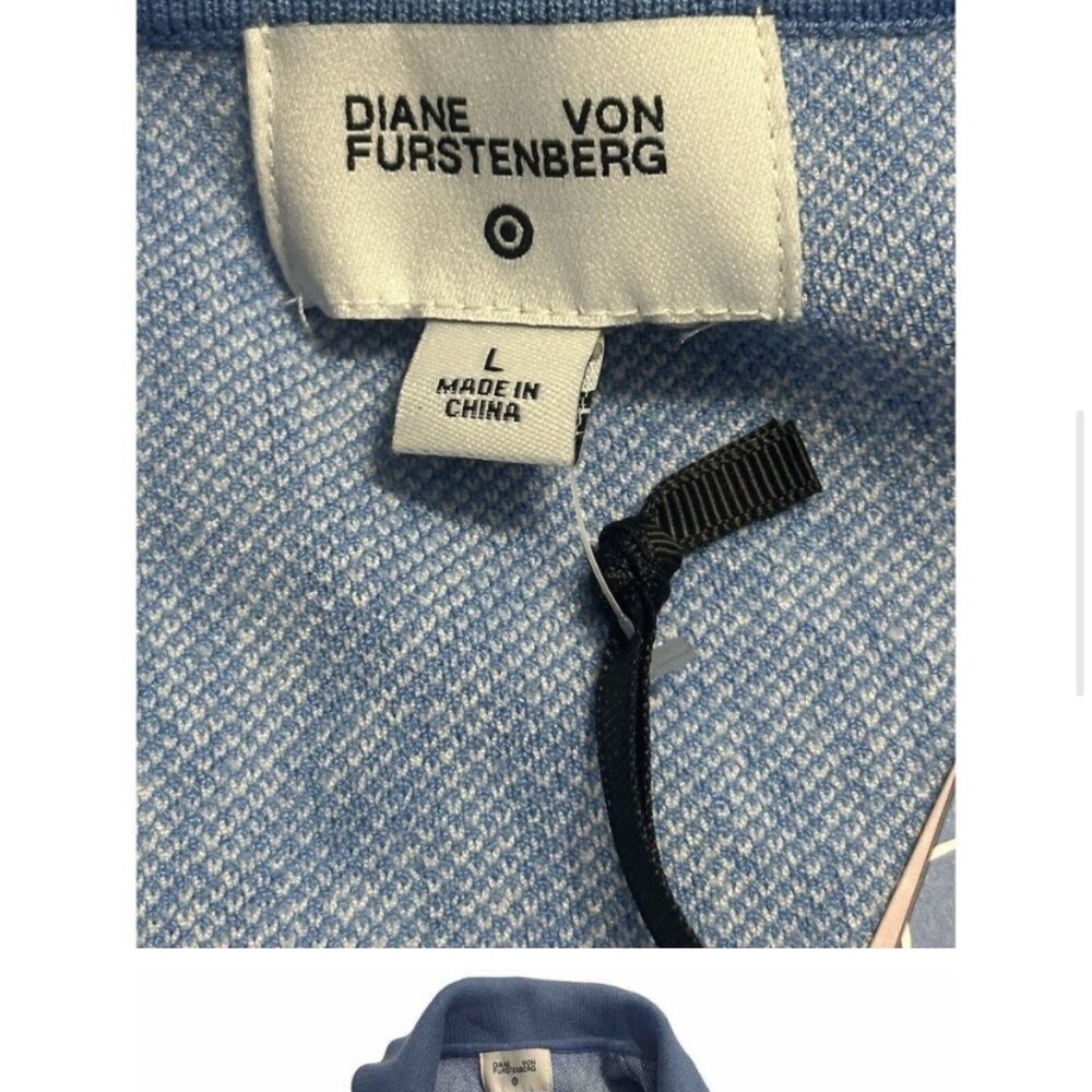 Diane Von Furstenberg DVF Target Collared Knit Wrap Dress Blue Sea Twig NWT - Picture 4 of 4